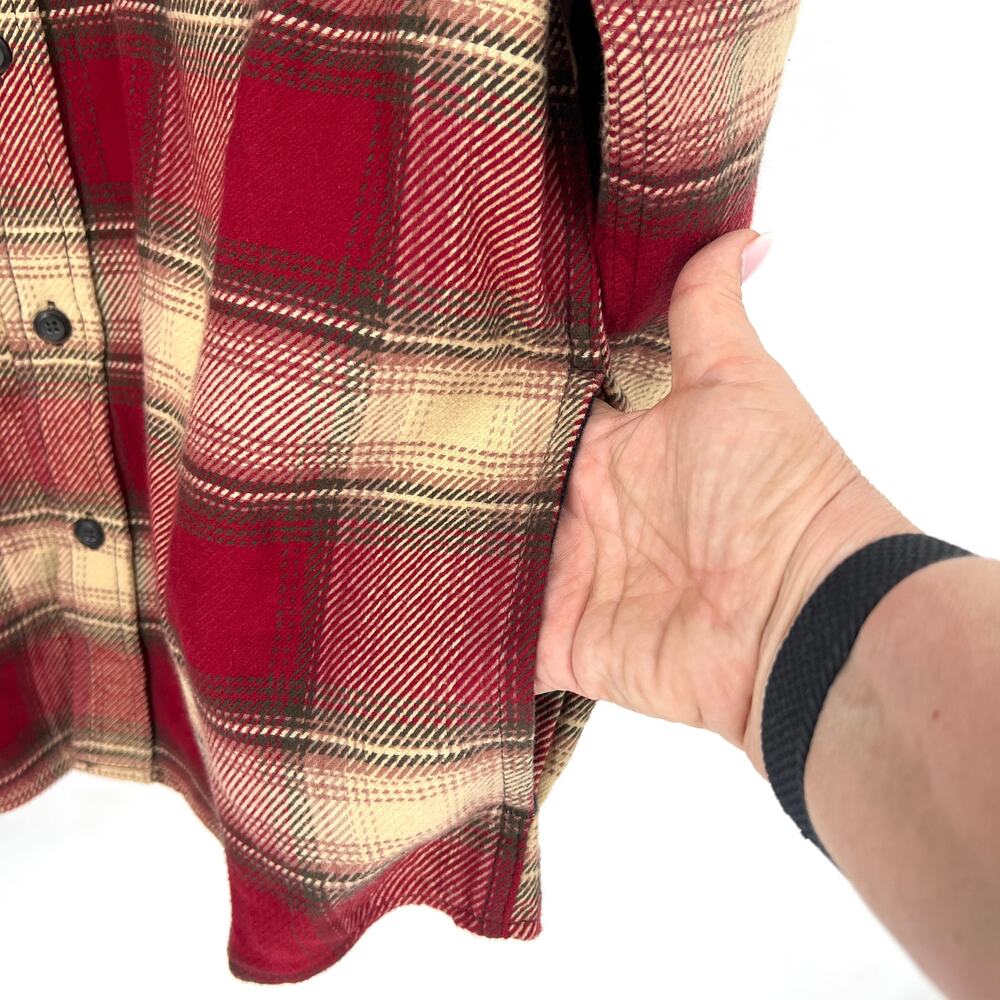 ORVIS Red and Tan Plaid Flannel Shacket Shirt Size Large - Picture 3 of 11